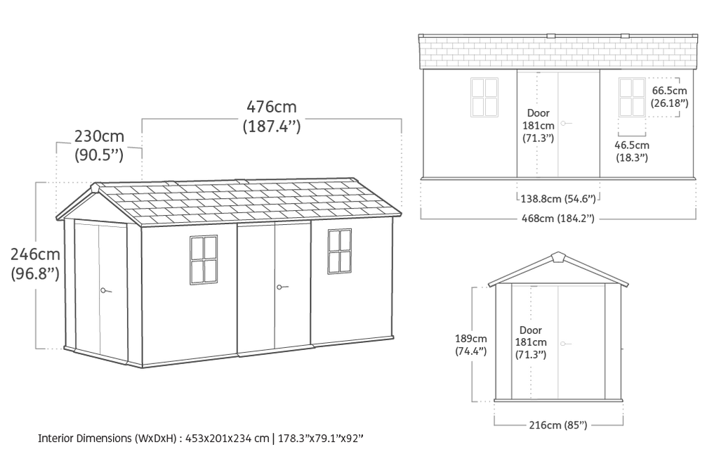 Newton Plus Dual Entry Shed 15x7.5ft - Grey