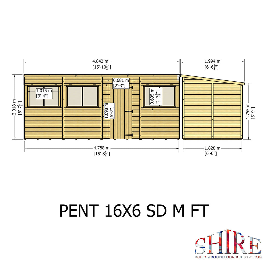 Shire Pent 16ft x 6ft Shiplap Shed NEW