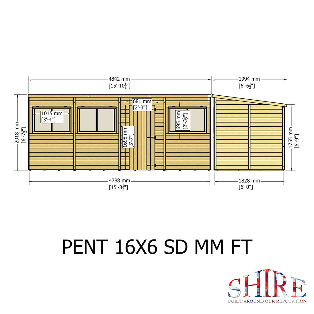 Shire Pent 16ft x 6ft Shiplap Shed NEW