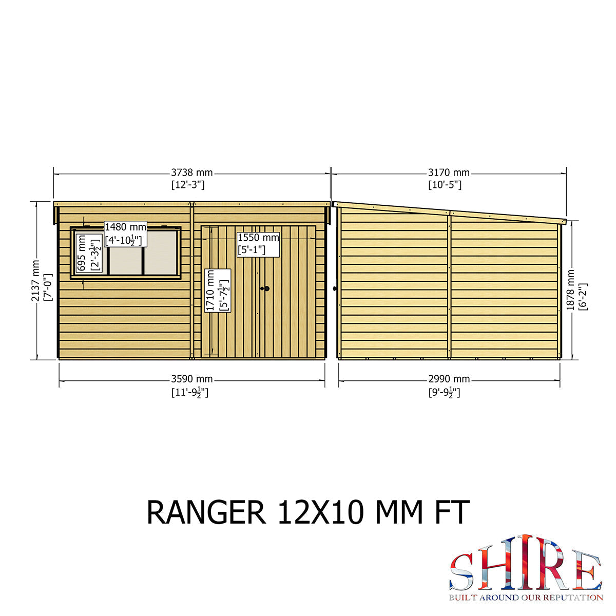 Shire Ranger 12ft x 10ft Pent Shiplap Shed