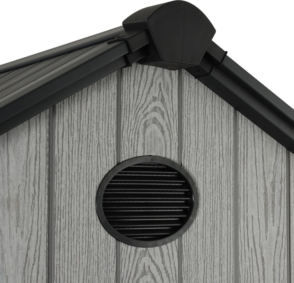 Pro Grade 8ft x 12ft Premium Plastic Double Door Garden Shed - Grey/Anthracite Wood Touch Texture